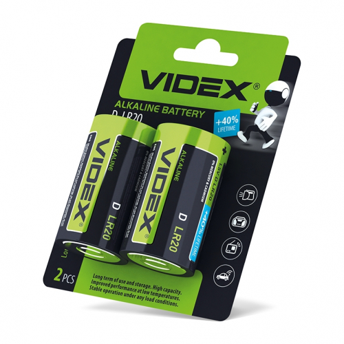 Батарейки лужні Videx LR20/D 2pcs упак BLISTER CARD блістер 2шт. LR2O/D 2pcs BC