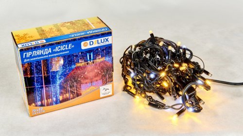 Led гірлянда DELUX Icicle 75шт бахрома 2х0,7м IP44 теплий білий/білий 90015185