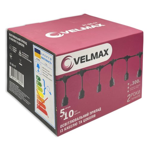 Уличная гирлянда Velmax для ламп Е27х10шт черная 5,2 метров IP65 без ламп 21-55-17