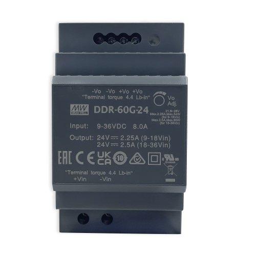 Изолированный DC/DC-преобразователь Mean Well на DIN-рейку 60W 2.5A 24V DDR-60G-24