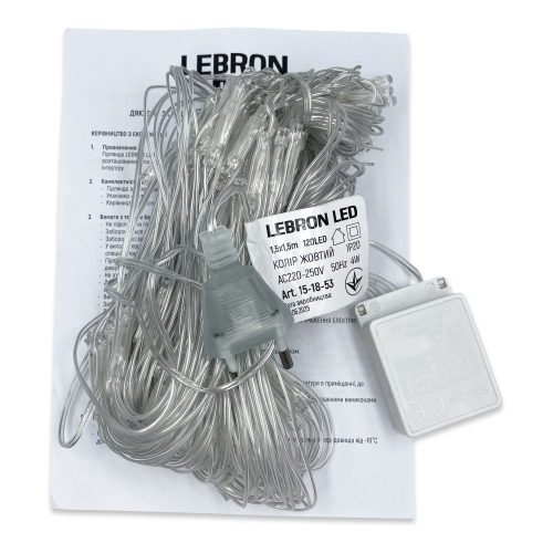 LED гирлянда Lebron сетка 1.5x1.5м 120LED 220В IP20 желтая 15-18-53 LED гирлянда Lebron сетка 1.5x1.5м 120LED 220В IP20 желтая 15-18-53
