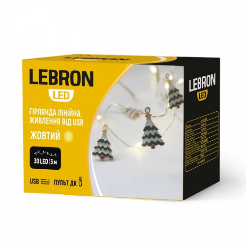 Led гірлянда Lebron L-CL-2031 лінійна Металеві ялинки 30LED 3м IP20 USB пульт ДК жовтий 15-18-15