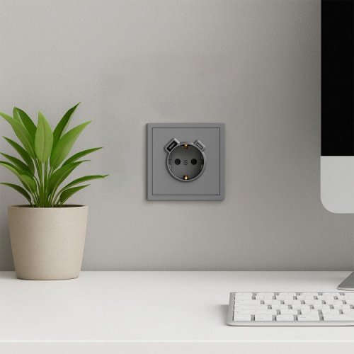 Розетка Ardero Soft ER123USB-G USB-A + USB-C 20W одинарная с заземлением серая 8658
