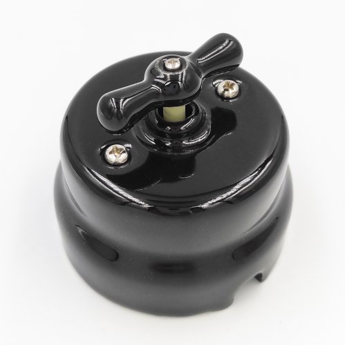 Ретро вимикач накладний поворотний RE керамічний чорний одноклавішний прохідний RE-5519-01