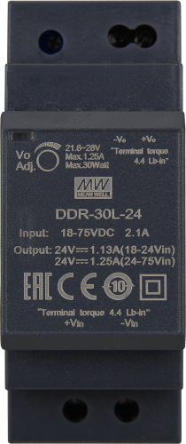 Ізольований DC/DC-перетворювач Mean Well на DIN-рейку 30W 1.25A 24V DDR-30L-24