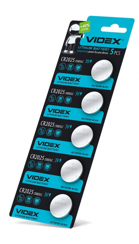 Батарейка літієва Videx CR 2025 BLISTER CARD упак CR2025 5pc (1 блістер) 5 шт.