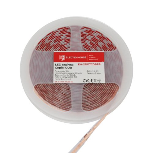 LED лента ElectroHouse COB 320шт/м 10W/м 24V IP20 фиолетовый EH-STR17COBPR