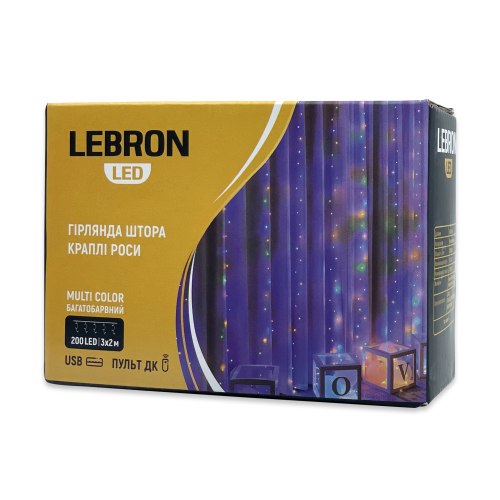 LED гирлянда Lebron штора капли росы 3x2м 200LED 220В IP20 USB пульт ДУ мультиколор 15-18-65 LED гирлянда Lebron штора капли росы 3x2м 200LED 220В IP20 USB пульт ДУ мультиколор 15-18-65