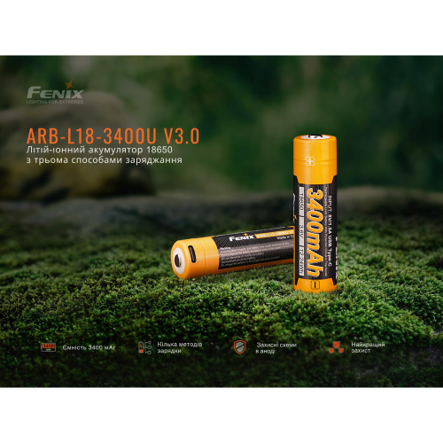 Аккумулятор Fenix Li-Ion 18650 3400mAh Type-C ARB-L18-3400U-V30
