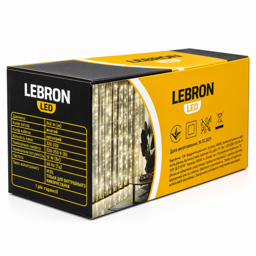 LED гірлянда Lebron штора 3x2м 320LED 220В жовта 15-18-79