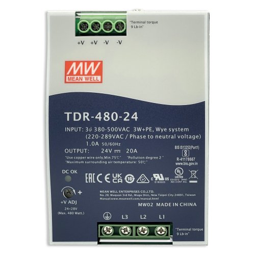Блок питания на DIN-рейку Mean Well 480W 20A 24V TDR-480-24