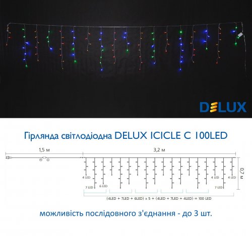 Led гирлянда DELUX Icicle 100шт 3,2х0,7м белый 90015252
