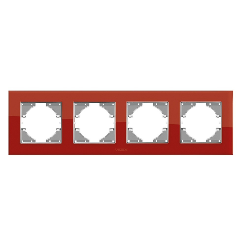 Рамка червоне скло 4 поста горизонтальна Videx Binera VF-BNFRG4H-RD
