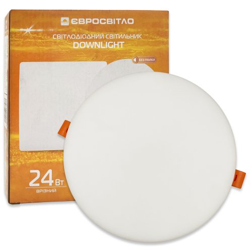 Точковий LED світильник Downlight Євросвітло 24W 4200К вбудований коло без рамки LED-R-170-24 000057948