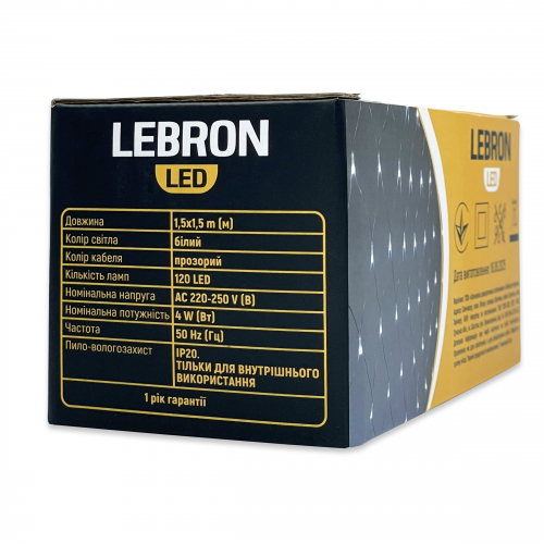 LED гирлянда Lebron сетка 1.5x1.5м 120LED 220В IP20 белая 15-18-52 LED гирлянда Lebron сетка 1.5x1.5м 120LED 220В IP20 белая 15-18-52