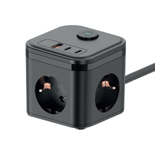 Сетевой фильтр-удлинитель IKOS С33S-СUPD 20W 3 розетки/1USBType-/2Type-C 1.4м black 0027-CES