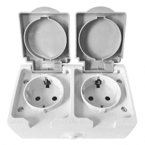 Розетка Ardero Siena ER232-WG двойная с заземлением крышкой и шторкой IP54 серый 8919