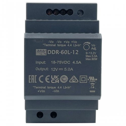 Изолированный DC/DC-преобразователь Mean Well на DIN-рейку 60W 5A 12V DDR-60L-12